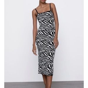 Zara Jacquard Animal Detail Dress- Zebra Midi
